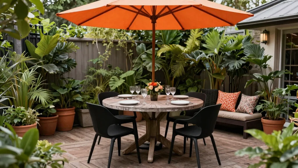 8 Patio Table and Chairs with Umbrella for Shaded Dining